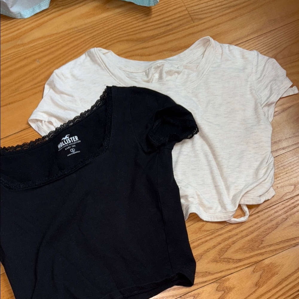 Black and Cream Lace Trim Tops